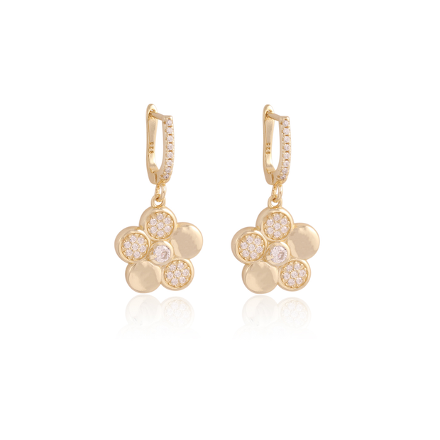 Shiny & Cz Petal Flower Earring on Cz  U-Loop Earring