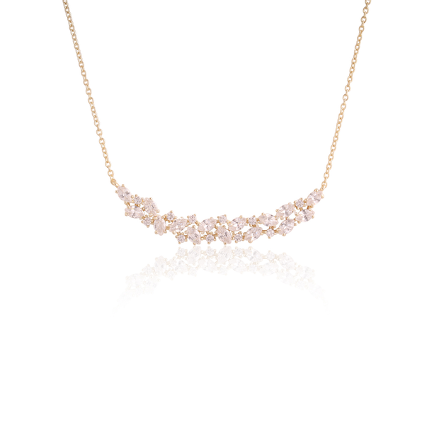 Marquis Shaped Cz Stones Cluster Bar Necklace in Yellow Gold