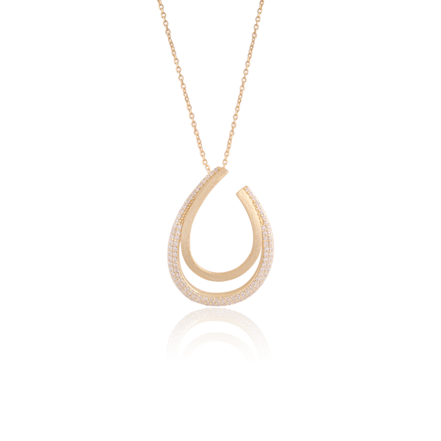 "J" Double Row Matte & Cz Pendant in Yellow Gold