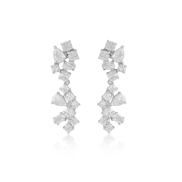 Cascading Multi-Shaped CZ Drop Earrings in White Gold