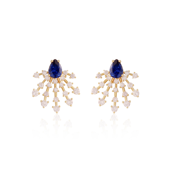 Sapphire Teardrop Graduating CZ Spikes Studs in Yellow Gold