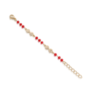 Red Beaded Gold Polished & Ribbed Hearts Bracelet