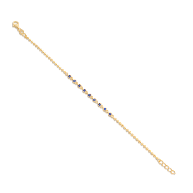 Center Sapphire CZ Beaded Bracelet in Yellow Gold