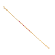 Center Ruby CZ Beaded Bracelet in Yellow Gold