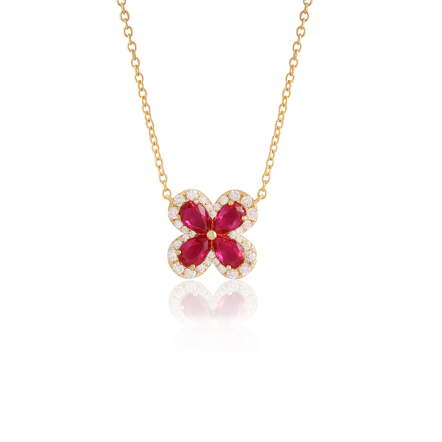 Teardrop Flower CZ Necklace in Ruby