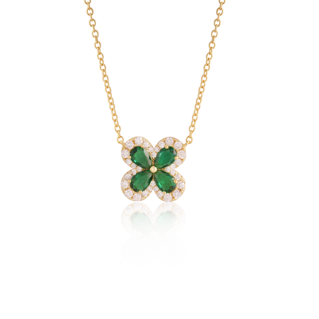 Teardrop Flower CZ Necklace in Emerald