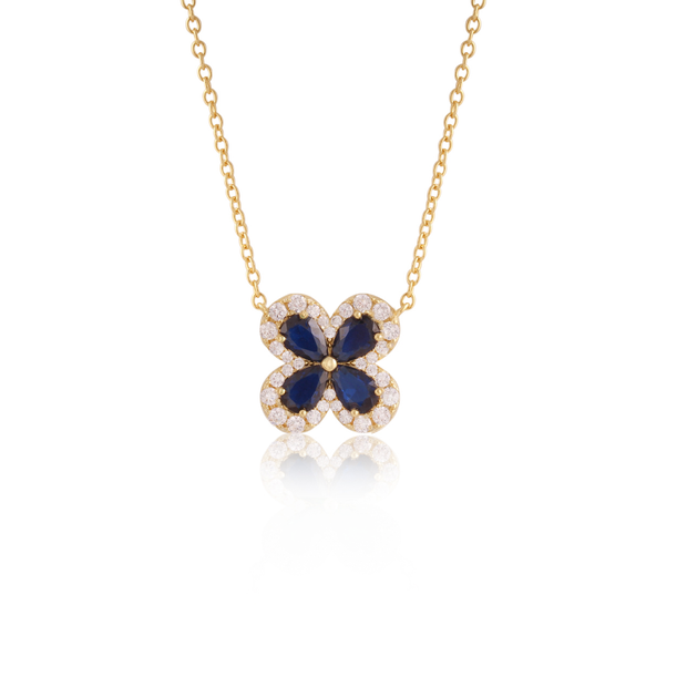 Teardrop Flower CZ Necklace in Sapphire