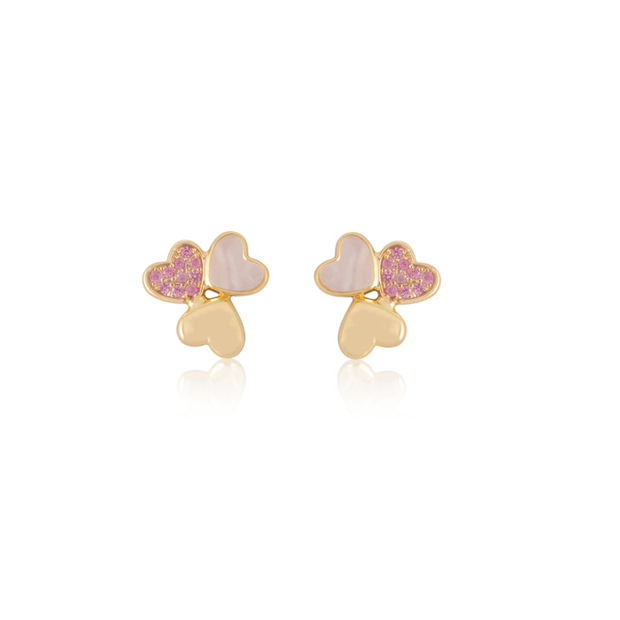 Triple Heart Stud in MOP, Shiny & Light Pink