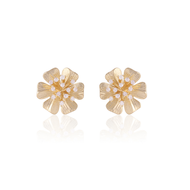 Textured Flower CZ Sunburst Center Studs
