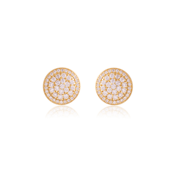 Embossed CZ Round Halo Studs in Yellow Gold