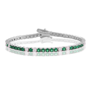Emerald CZ Design Interval Tennis Bracelet in White Gold
