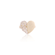 Brushed & CZ Cluster Half n Half Heart Ring in Yellow Gold