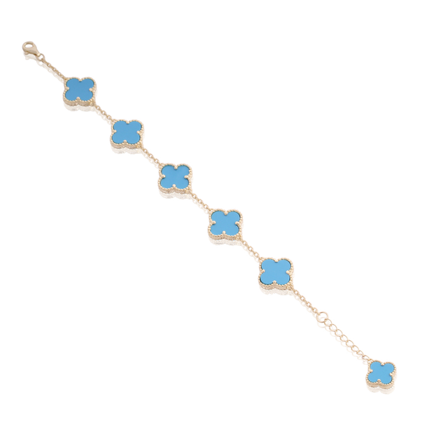 Five Turquoise Clover Bracelet in Yellow Gold