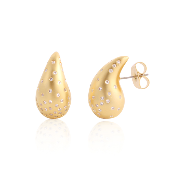 Trending Matte Scattered Teardrop Earring in Yellow Gold