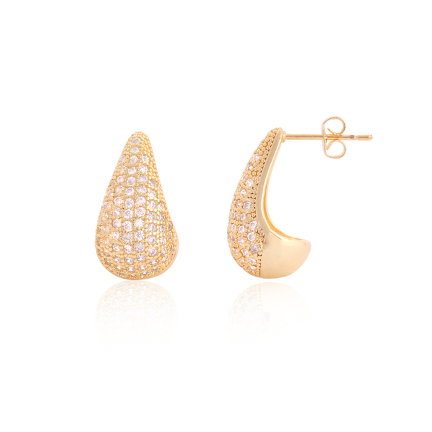 Bubble CZ Pave Teardrop Earring in Yellow Gold