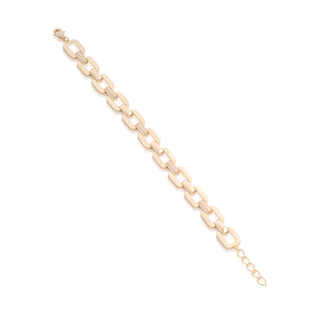 Polished Square & CZ Connectors Flat Link Bracelet
