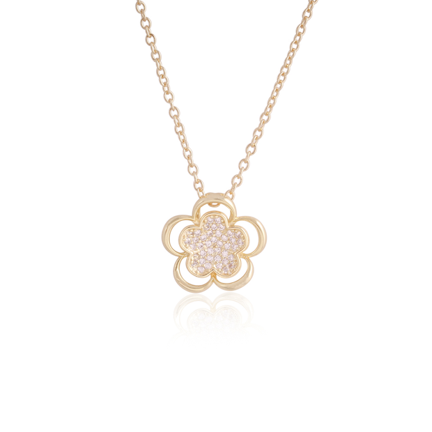 Inverted CZ Pave Flower Polished Outline Pendant