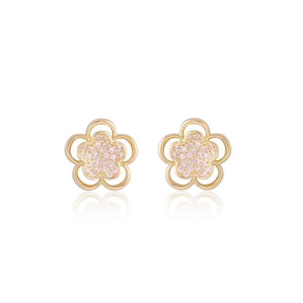 Inverted CZ Pave Flower Polished Outline Screw Studs