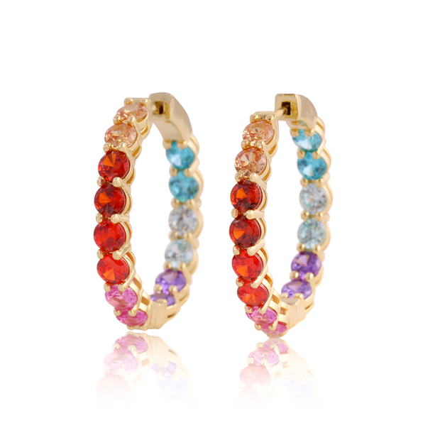 Ombre Rainbow Round 27mm Hoops in Yellow Gold