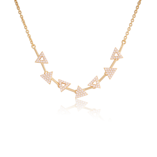 Triangular Design CZ Bar Necklace in Yellow Gold