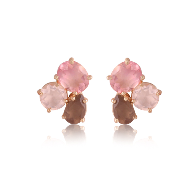 ATELIER MON Three Stone Studs in Peach