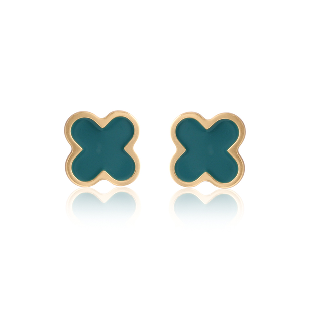 FRANCESCA Cloverleaf Mini Studs in Teal