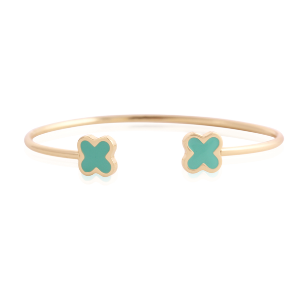 FRANCESCA Mini Clover Open Bangle in Aqua