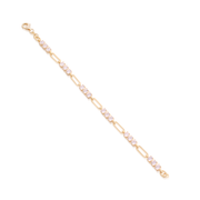 Triple CZ & Paperclip Link Bracelet in Yellow Gold