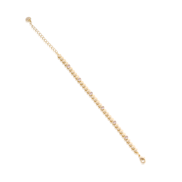 Polished & Six CZ Hearts Bracelet in Yellow Gold