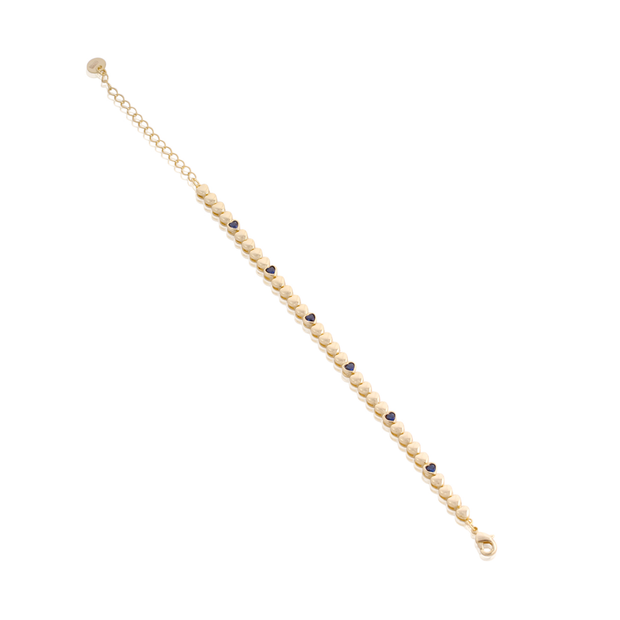Polished & Six Sapphire Hearts Bracelet in Yellow Gold