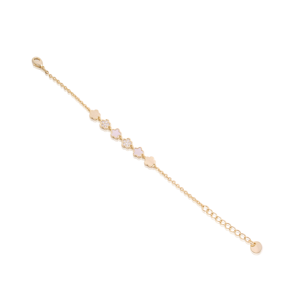 MOP, Brushed & CZ Six Mini Flower Bracelet