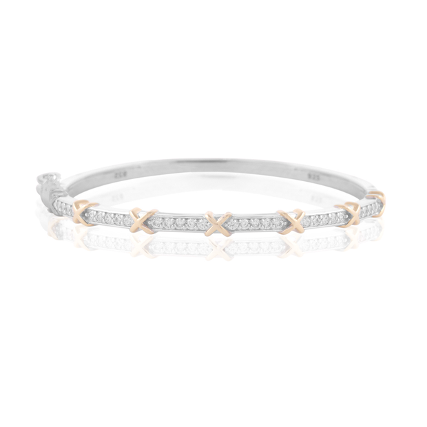 Two-Tone Pave & Polished X Bangle