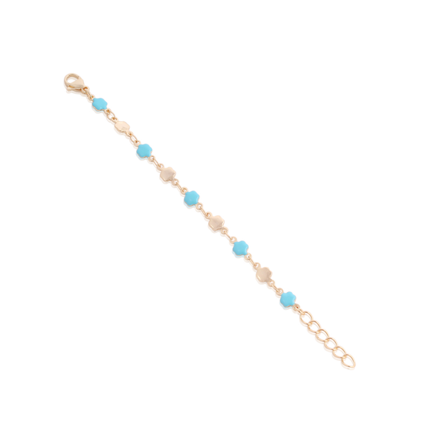 Polished & Turq Enamel Flowers Double Sided Bracelet