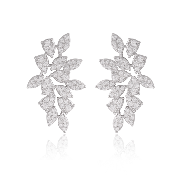 Petal CZ Pave Cluster Earrings in White Gold