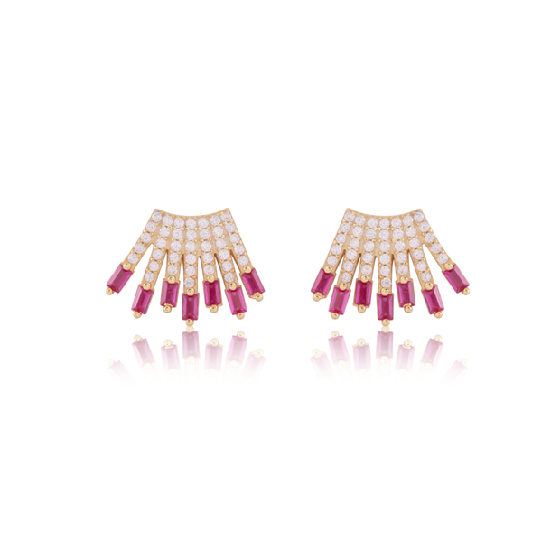 CZ Pave Ruby Tip Crawler Studs in Yellow Gold