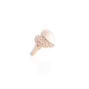 Polished & CZ Cluster Half n Half Heart Ring in Yellow Gold