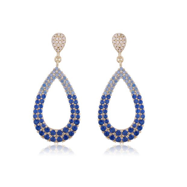 Teardrop Blue Mix Drop Earrings in Yellow Gold