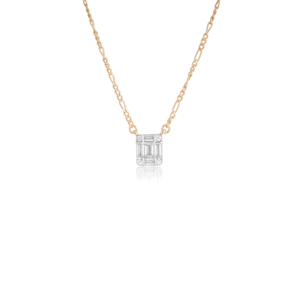 Mini Baguette Square Pendant Choker Necklace in Yellow Gold