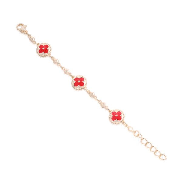 Red Enamel Circles Clover Bracelet