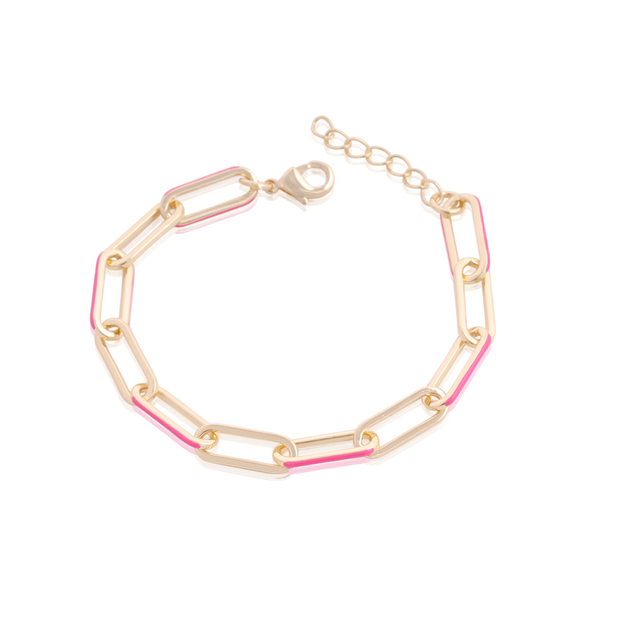 Enamel Paperclip Chain Bracelet in Fuchsia