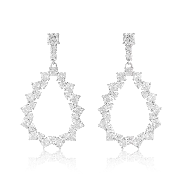 Open Rugged Edge Teardrop CZ Earring in White Gold
