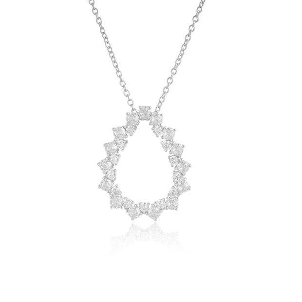 Open Rugged Edge Teardrop CZ Pendant in White Gold