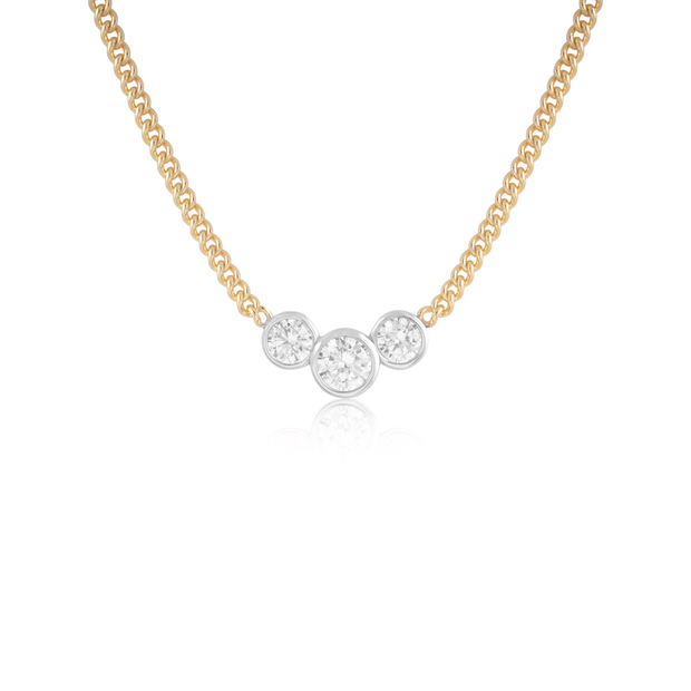Three Stone Cuban Link Two Tone Necklace