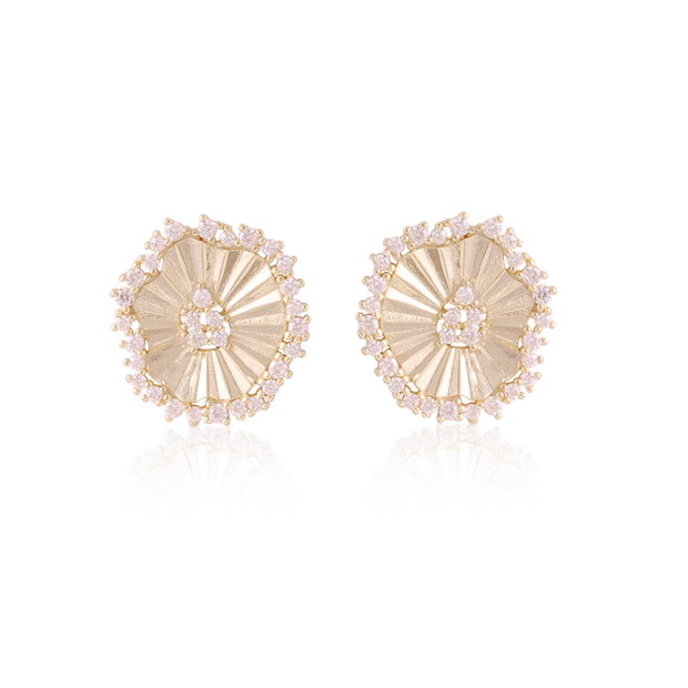 Pleated Inverted CZ Round Studs in Yellow Gold