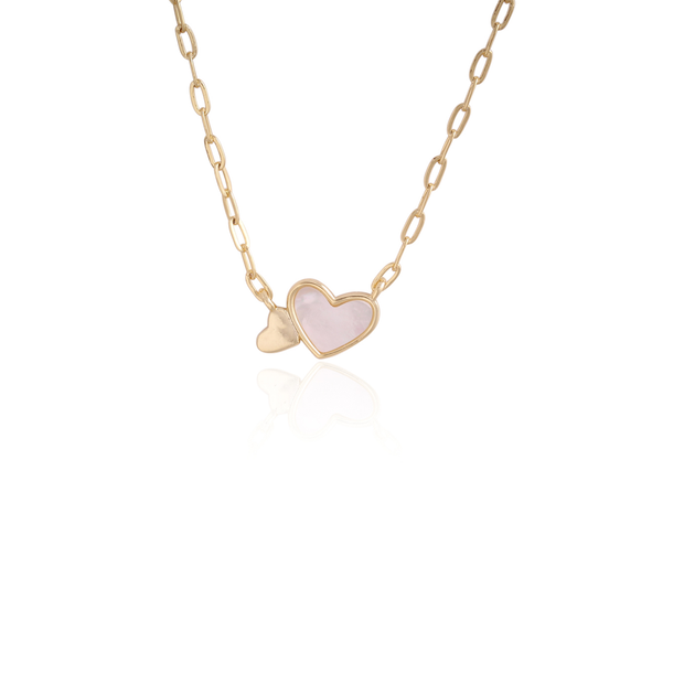 Mini MOP & Polished Heart Paperclip Necklace