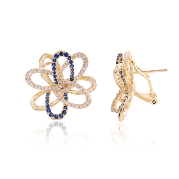 Oversized Open Airy Flower Studs in Blue