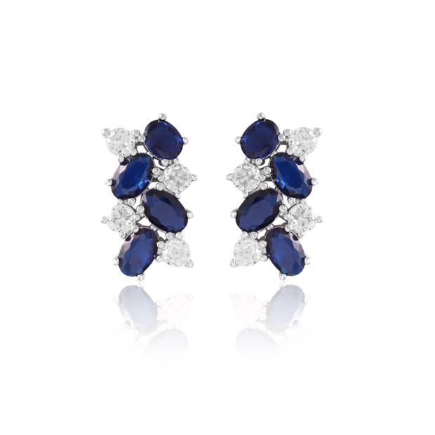 Sapphire Oval & CZ Cluster Earrings