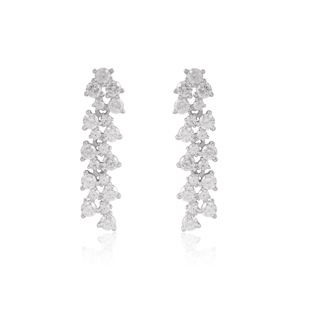 Cascading Zig Zag CZ Drop Earrings in White Gold