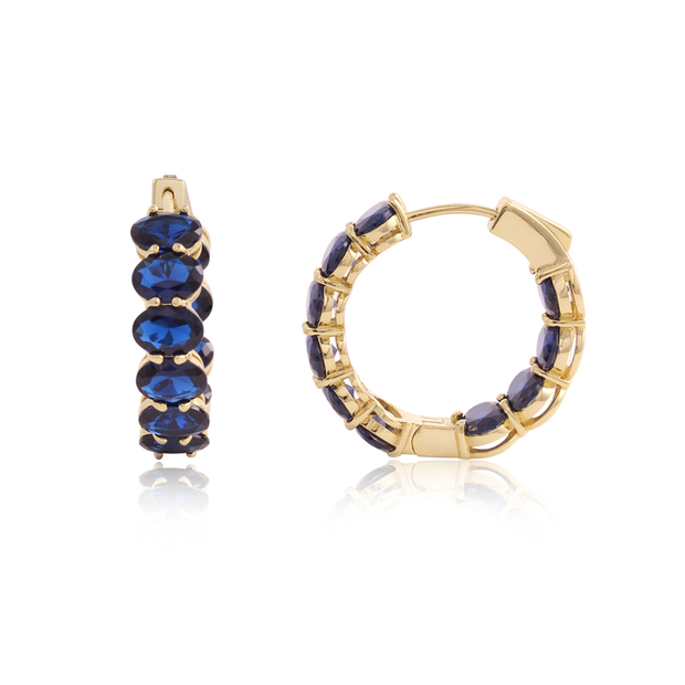 Oval CZ Sapphire Round Hoops in Yellow Gold