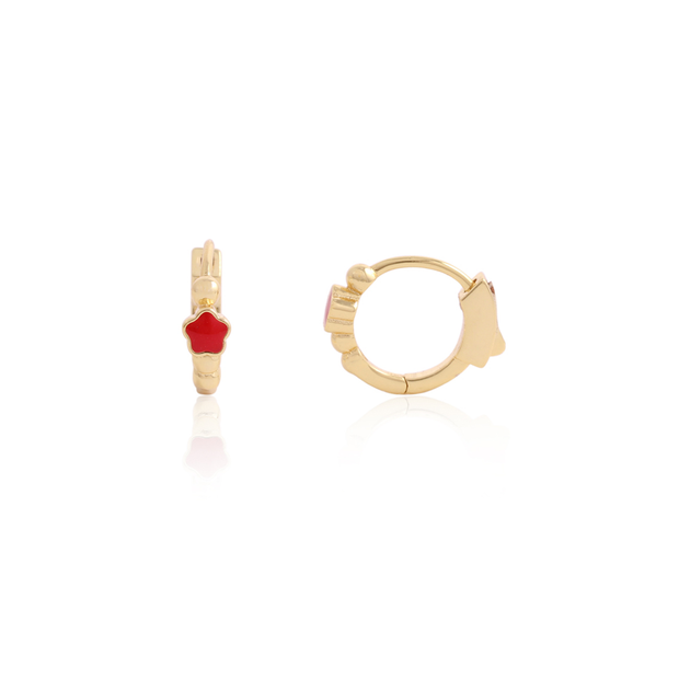 Mini Balls & Red Enamel Flower Click Huggies